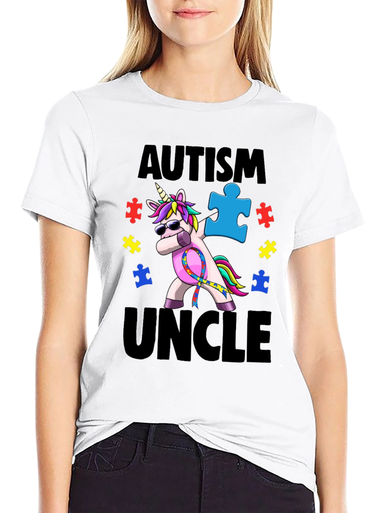 Autism Uncle Unicorn T-Shirt Awareness Puzzle Piece