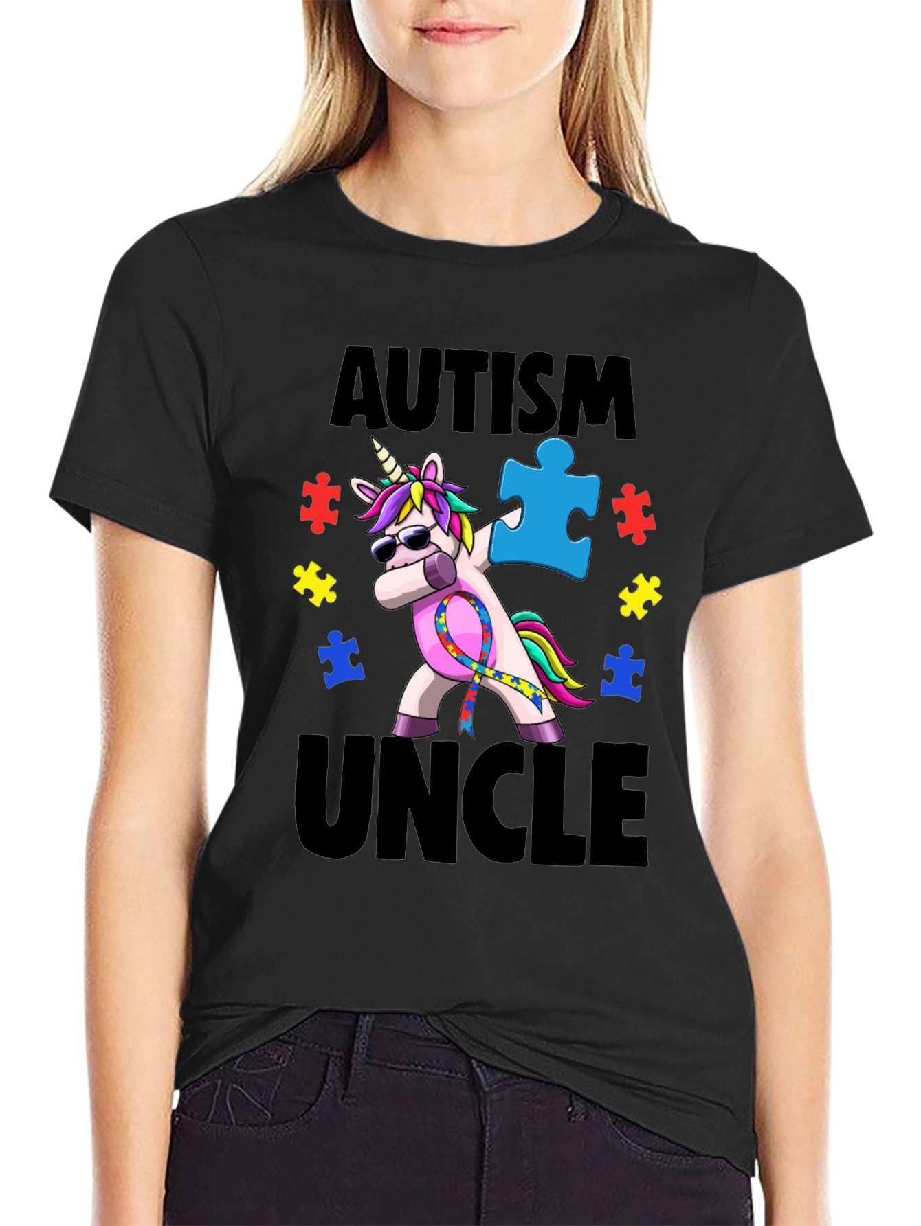 Autism Uncle Unicorn T-Shirt Awareness Puzzle Piece