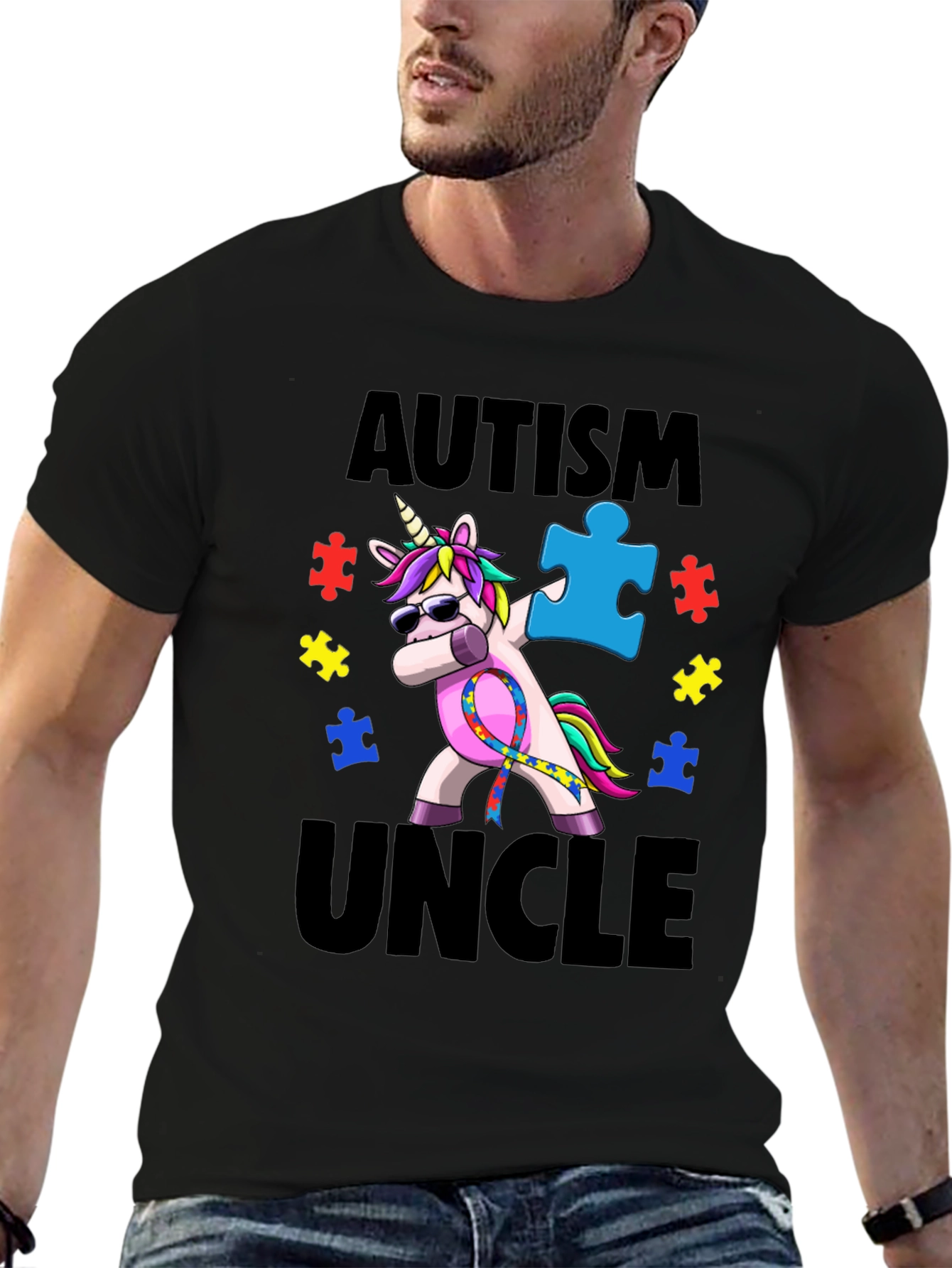 Autism Uncle Unicorn T-Shirt Awareness Puzzle Piece