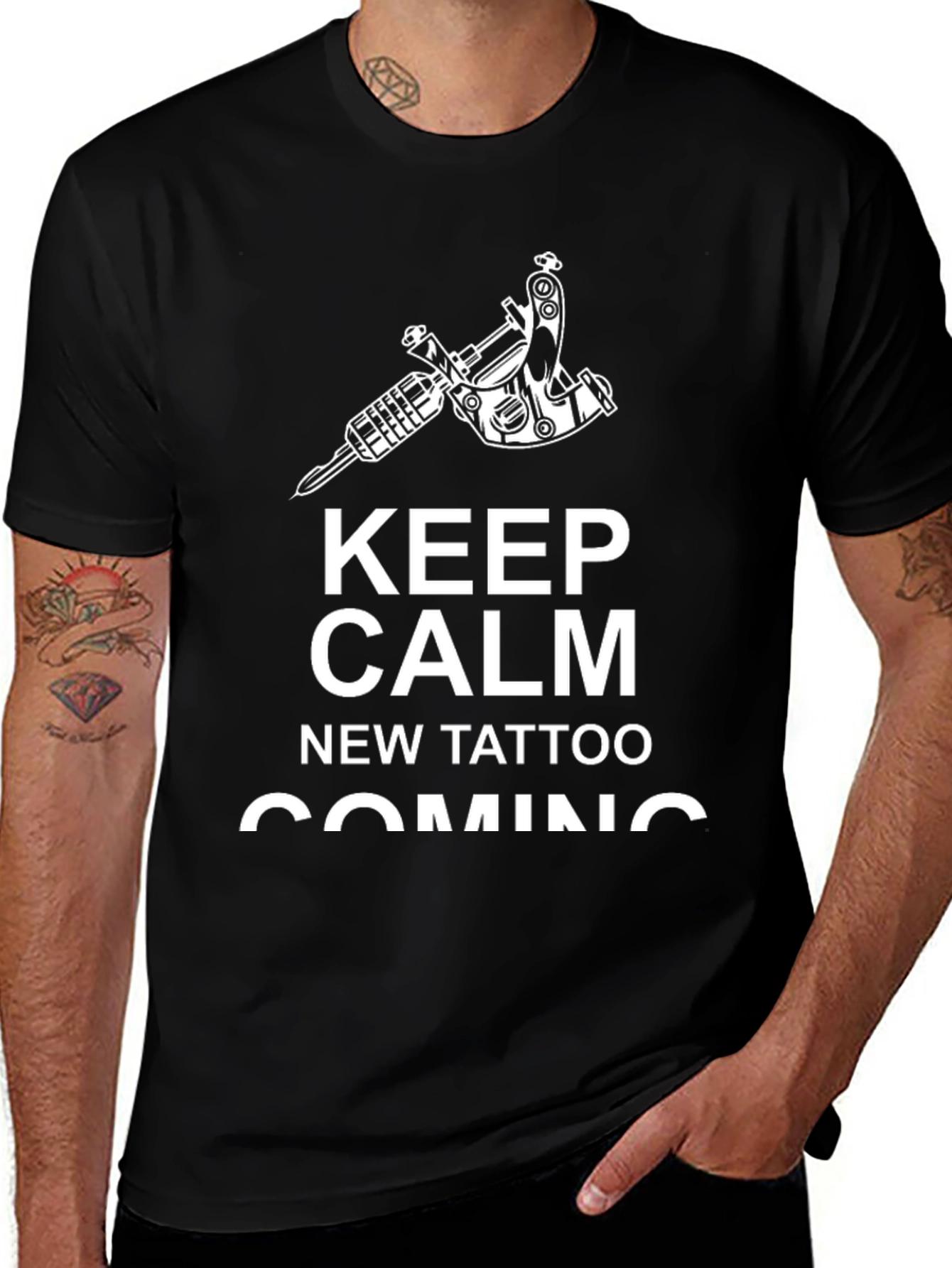 Keep Calm New Tattoo Coming T-Shirt - Black