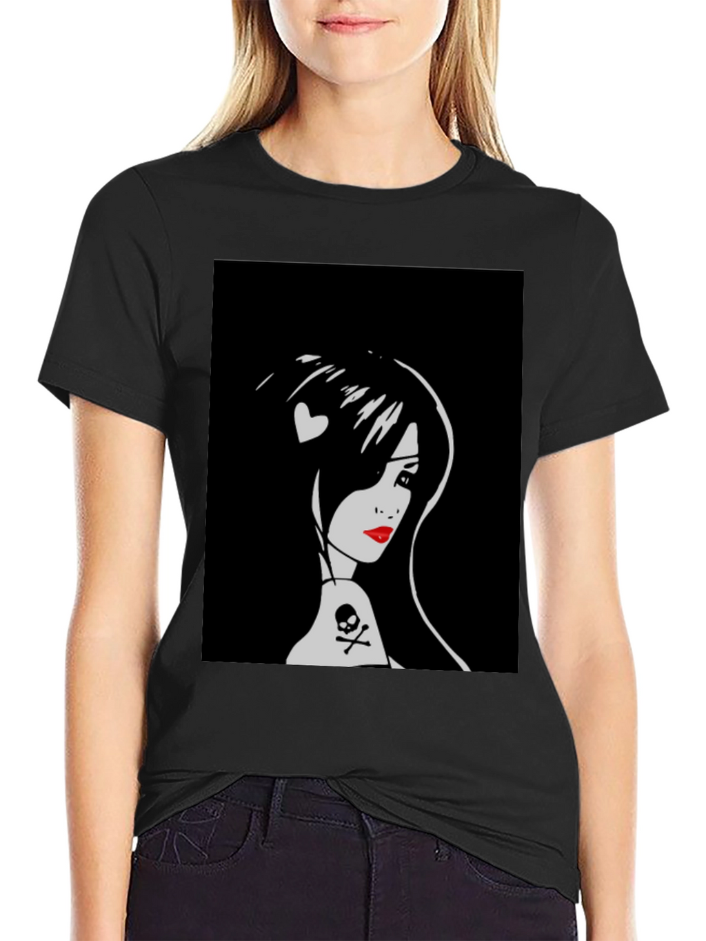 Goth Girl Graphic Tee - Skull and Heart Detail