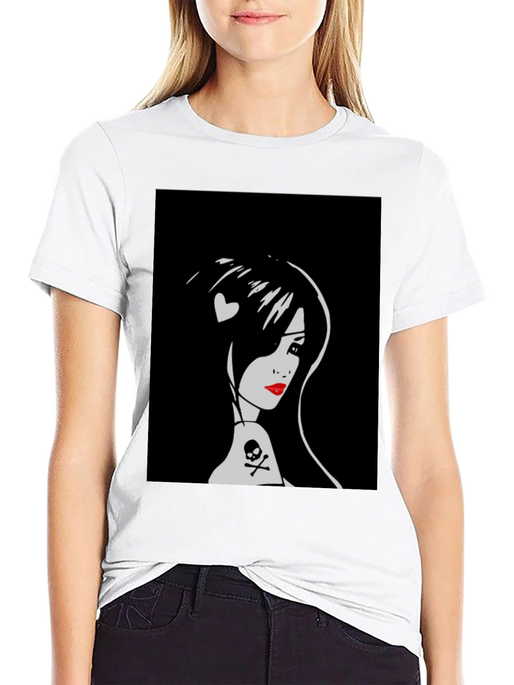 Goth Girl Graphic Tee - Skull and Heart Detail