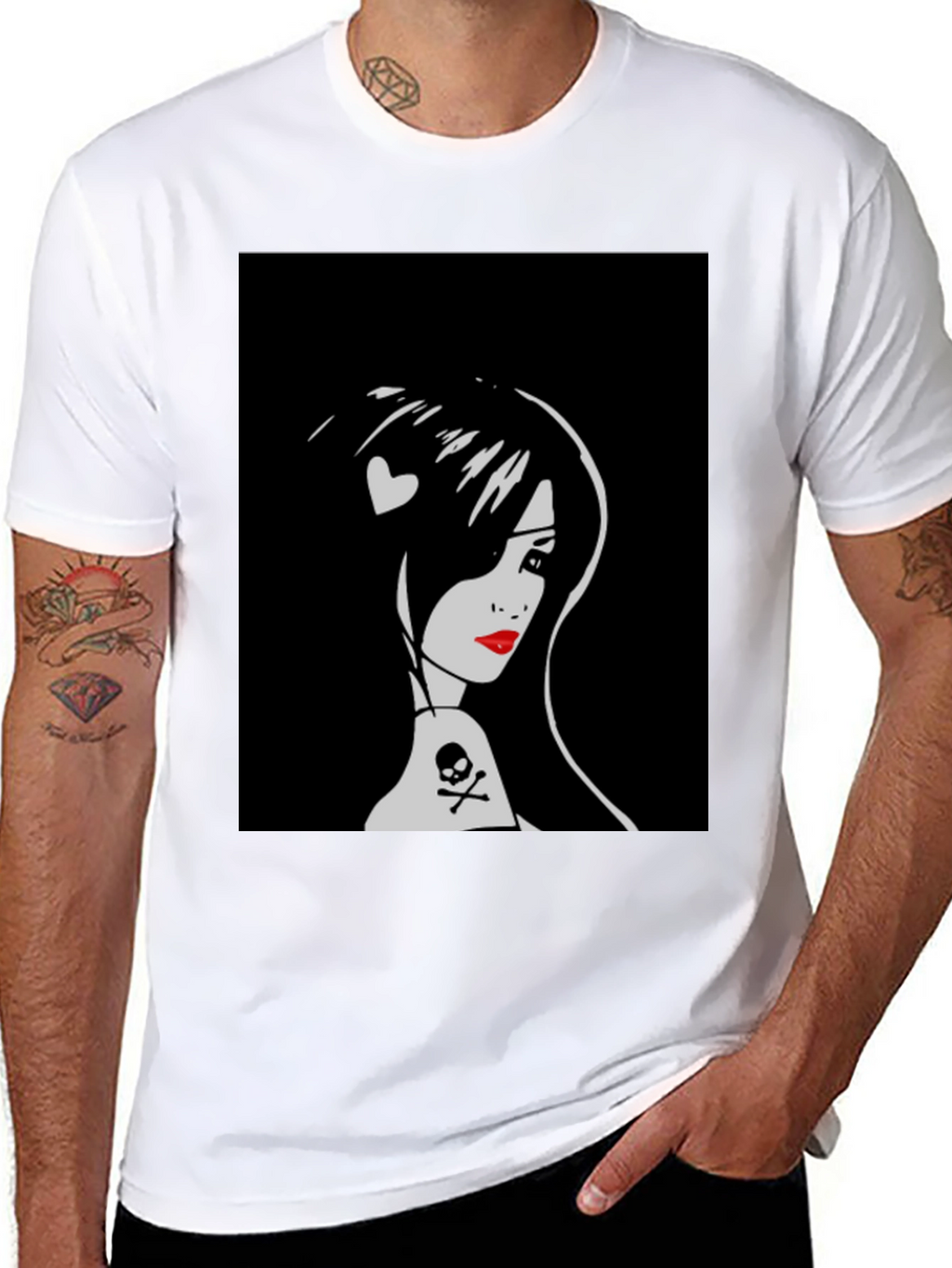 Goth Girl Graphic Tee - Skull and Heart Detail