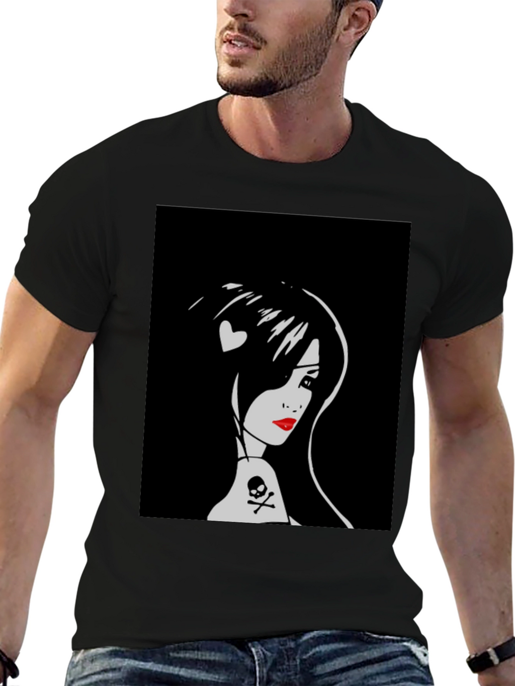 Goth Girl Graphic Tee - Skull and Heart Detail