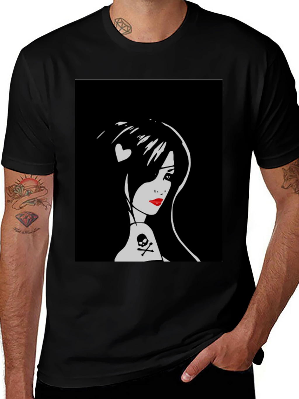 Goth Girl Graphic Tee - Skull and Heart Detail
