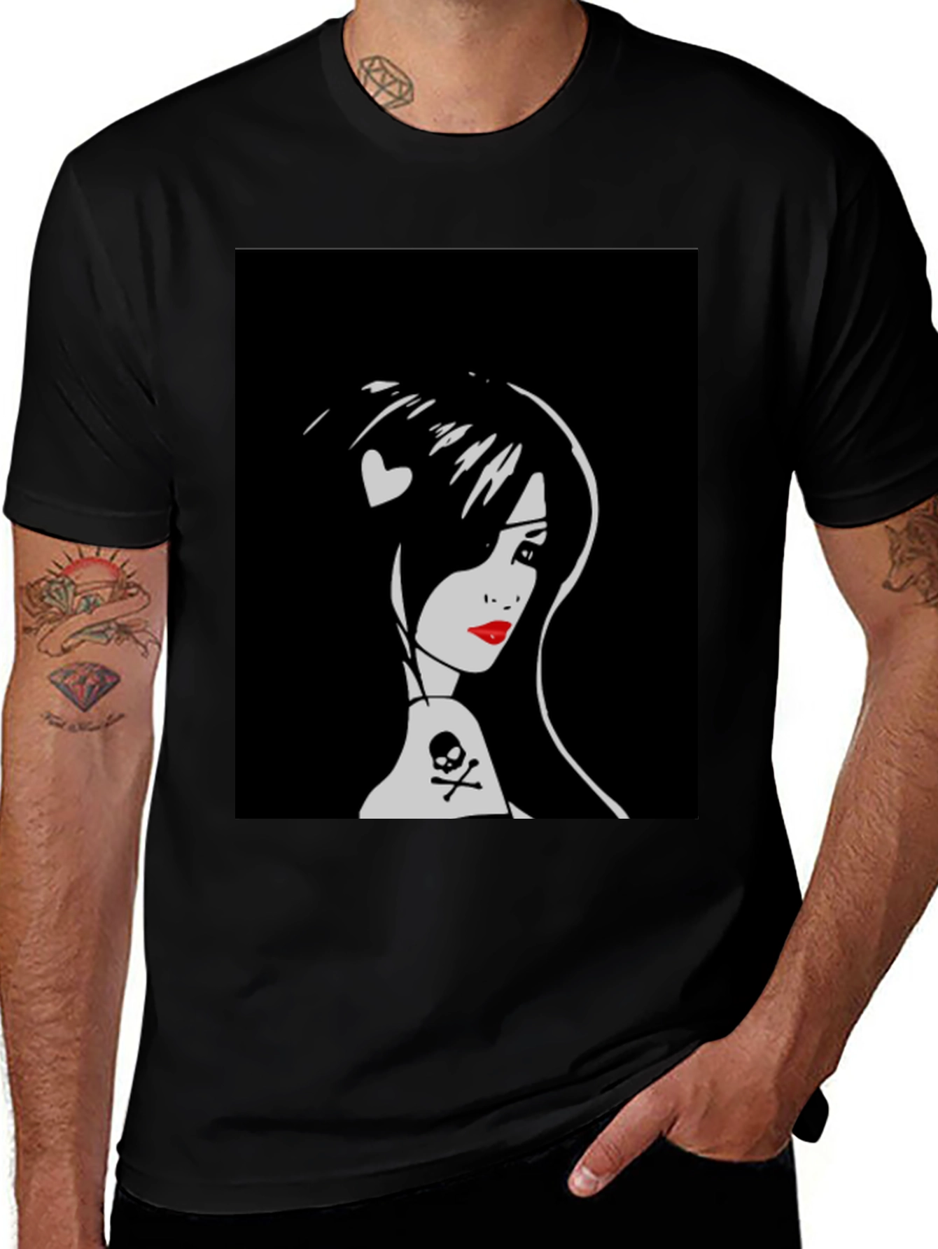Goth Girl Graphic Tee - Skull and Heart Detail
