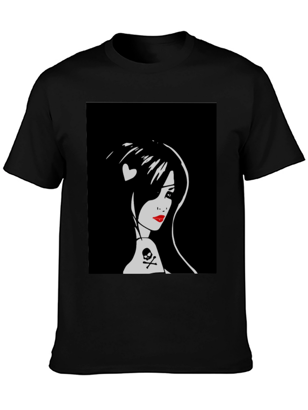 Goth Girl Graphic Tee - Skull and Heart Detail