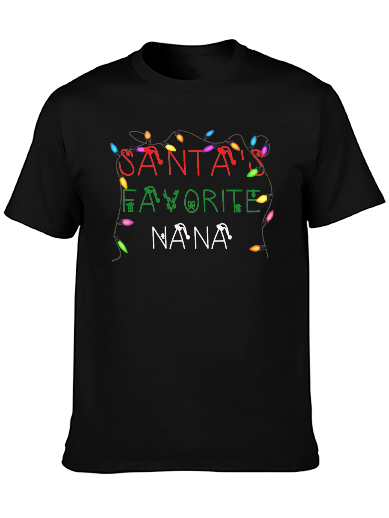 Santas Favorite Nana Christmas Lights Black T-Shirt
