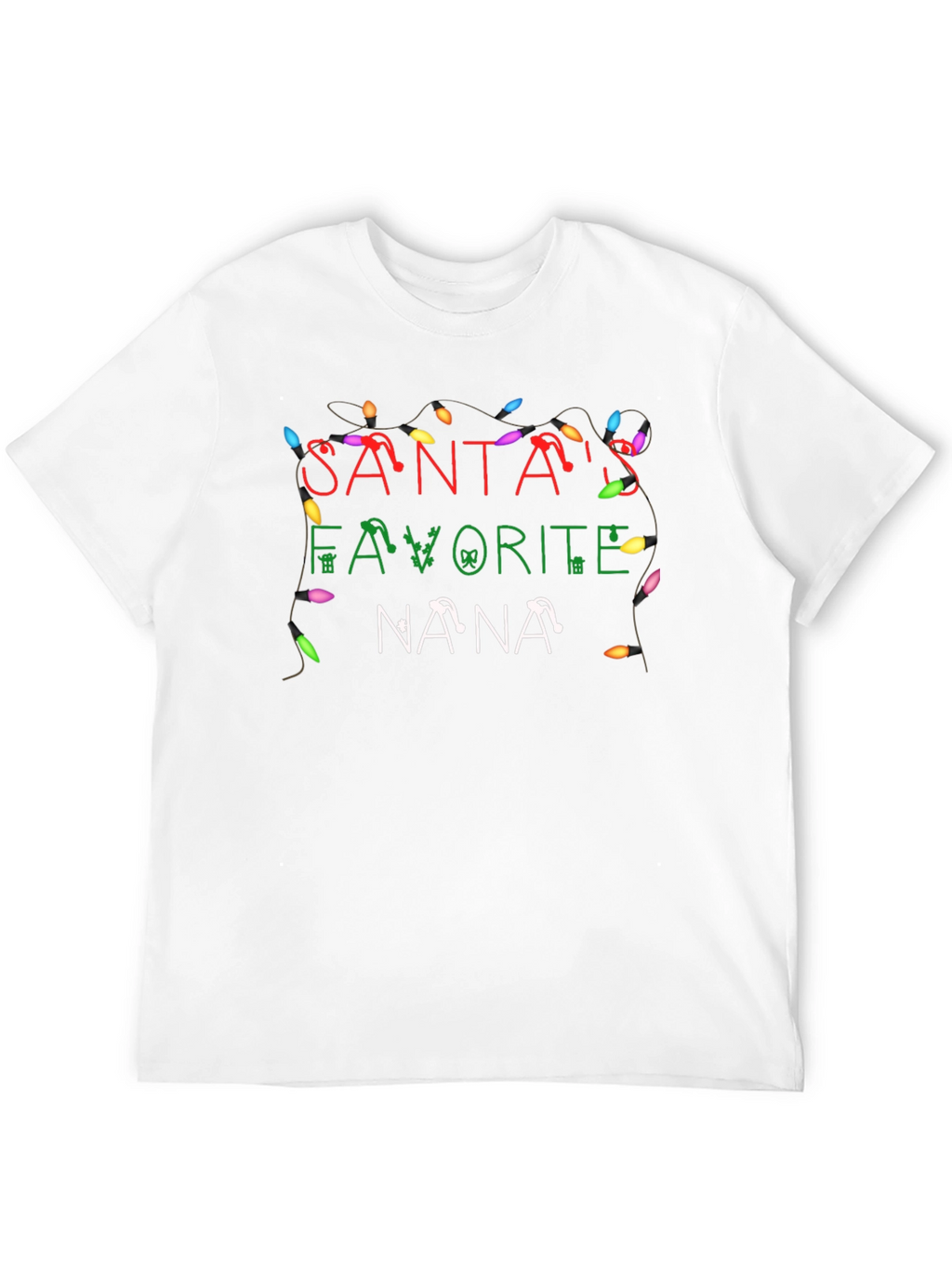 Santas Favorite Nana Christmas Lights Black T-Shirt