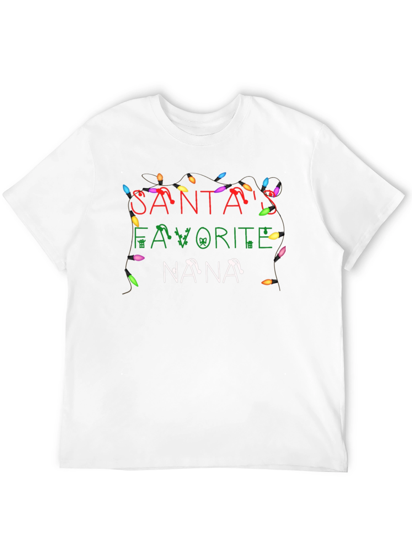 Santas Favorite Nana Christmas Lights Black T-Shirt