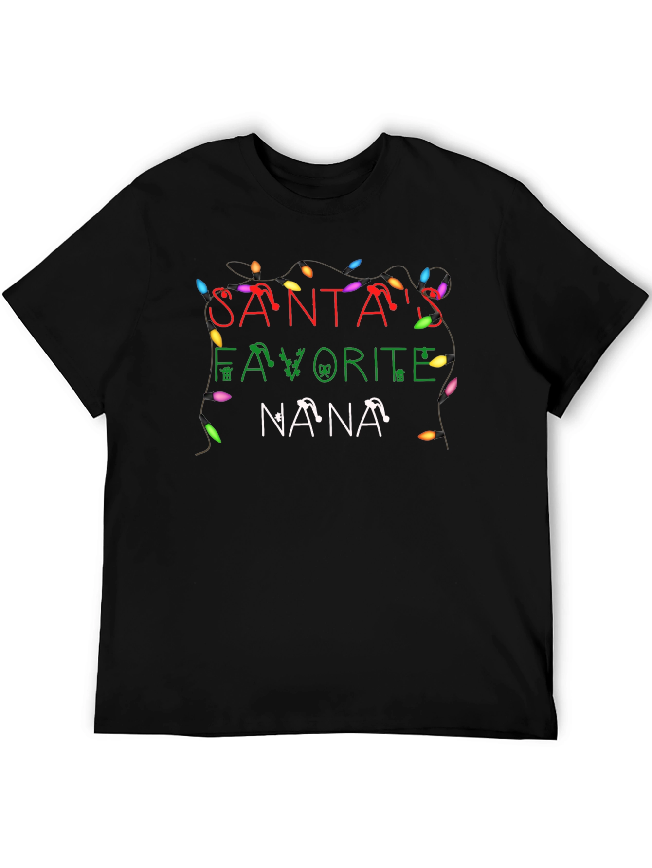 Santas Favorite Nana Christmas Lights Black T-Shirt