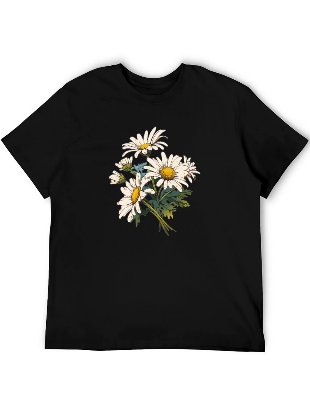 Daisy Flower Print Black T-Shirt