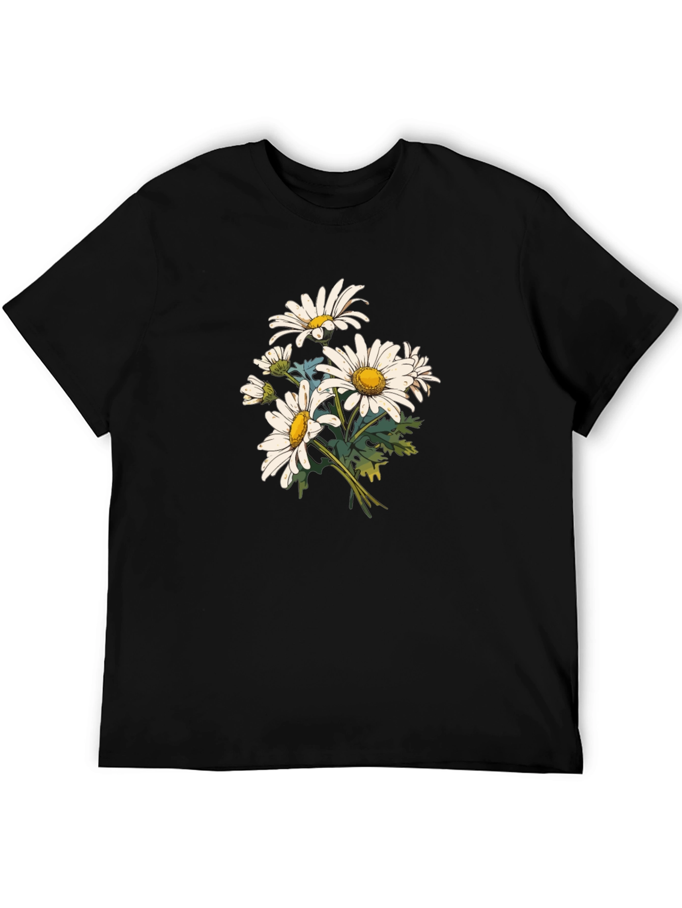 Daisy Flower Print Black T-Shirt