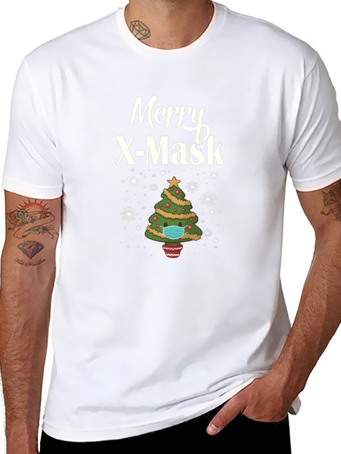 Merry X-Mask Christmas Tree Graphic T-Shirt