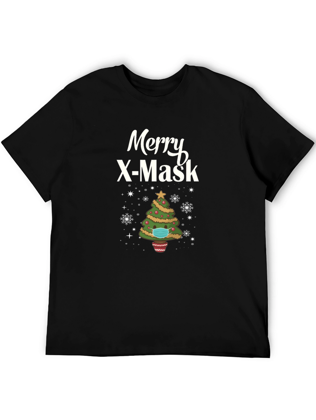 Merry X-Mask Christmas Tree Graphic T-Shirt