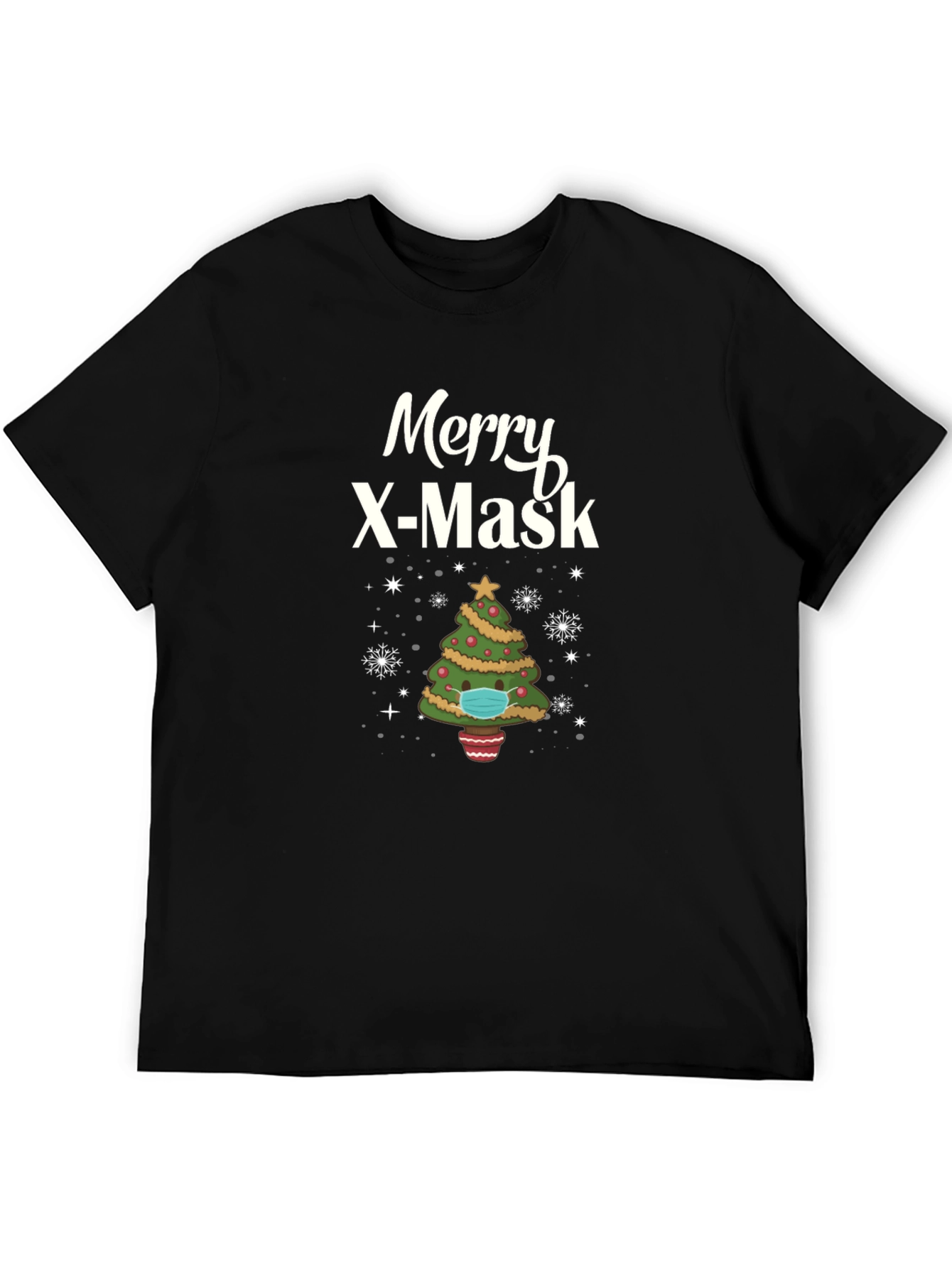 Merry X-Mask Christmas Tree Graphic T-Shirt