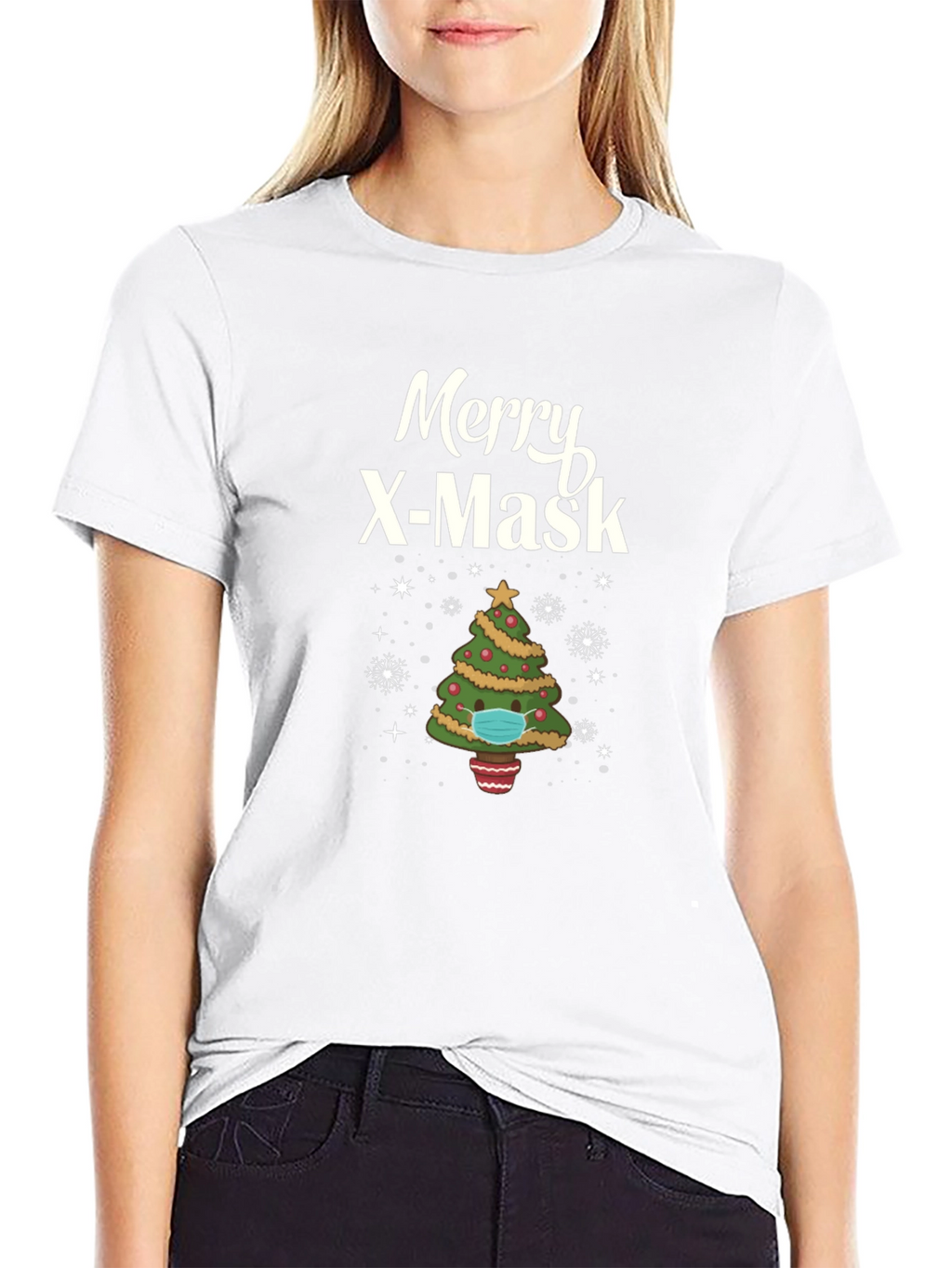 Merry X-Mask Christmas Tree Graphic T-Shirt