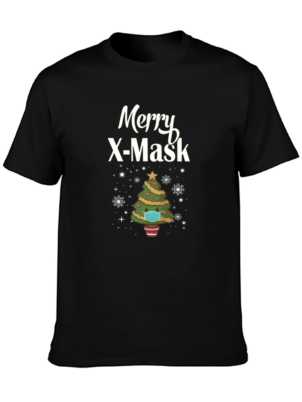 Merry X-Mask Christmas Tree Graphic T-Shirt