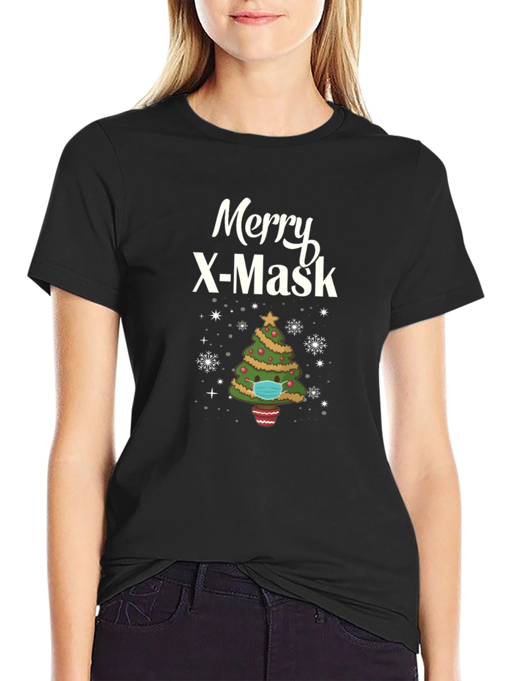 Merry X-Mask Christmas Tree Graphic T-Shirt