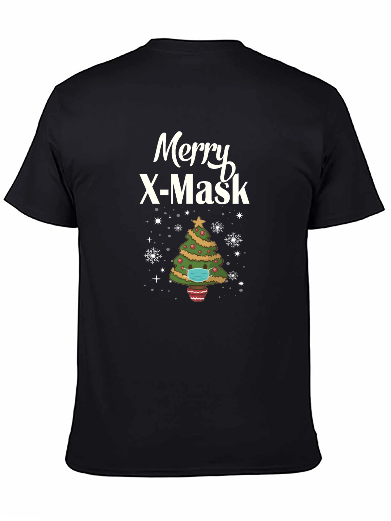 Merry X-Mask Christmas Tree Graphic T-Shirt