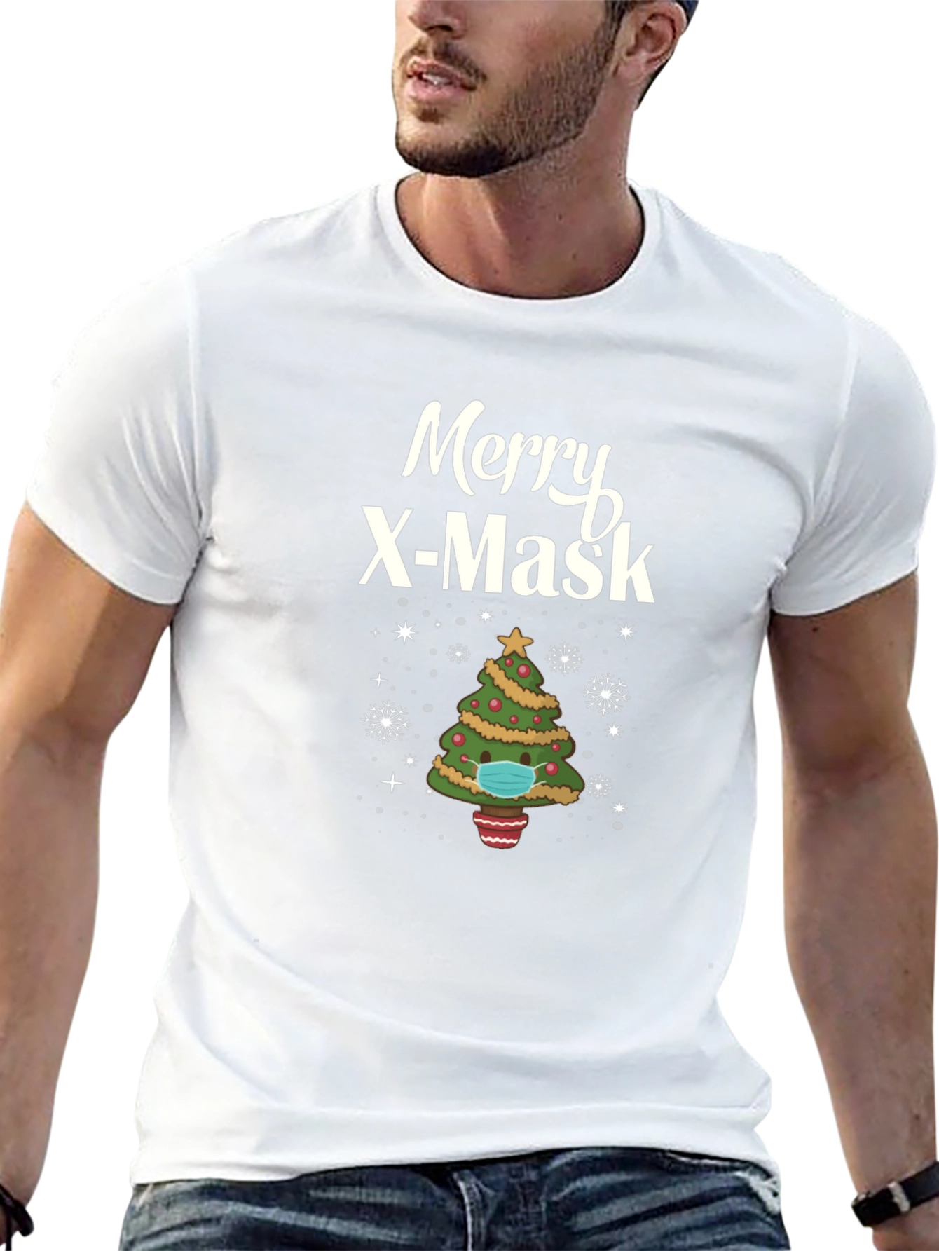 Merry X-Mask Christmas Tree Graphic T-Shirt