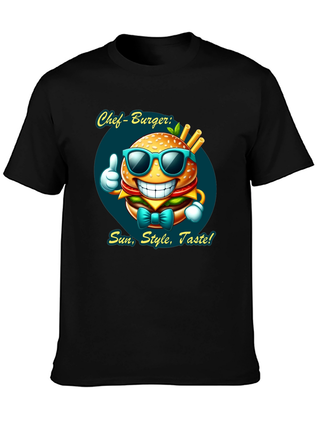 Chef Burger Cartoon Graphic Tee - Sun Style Taste!