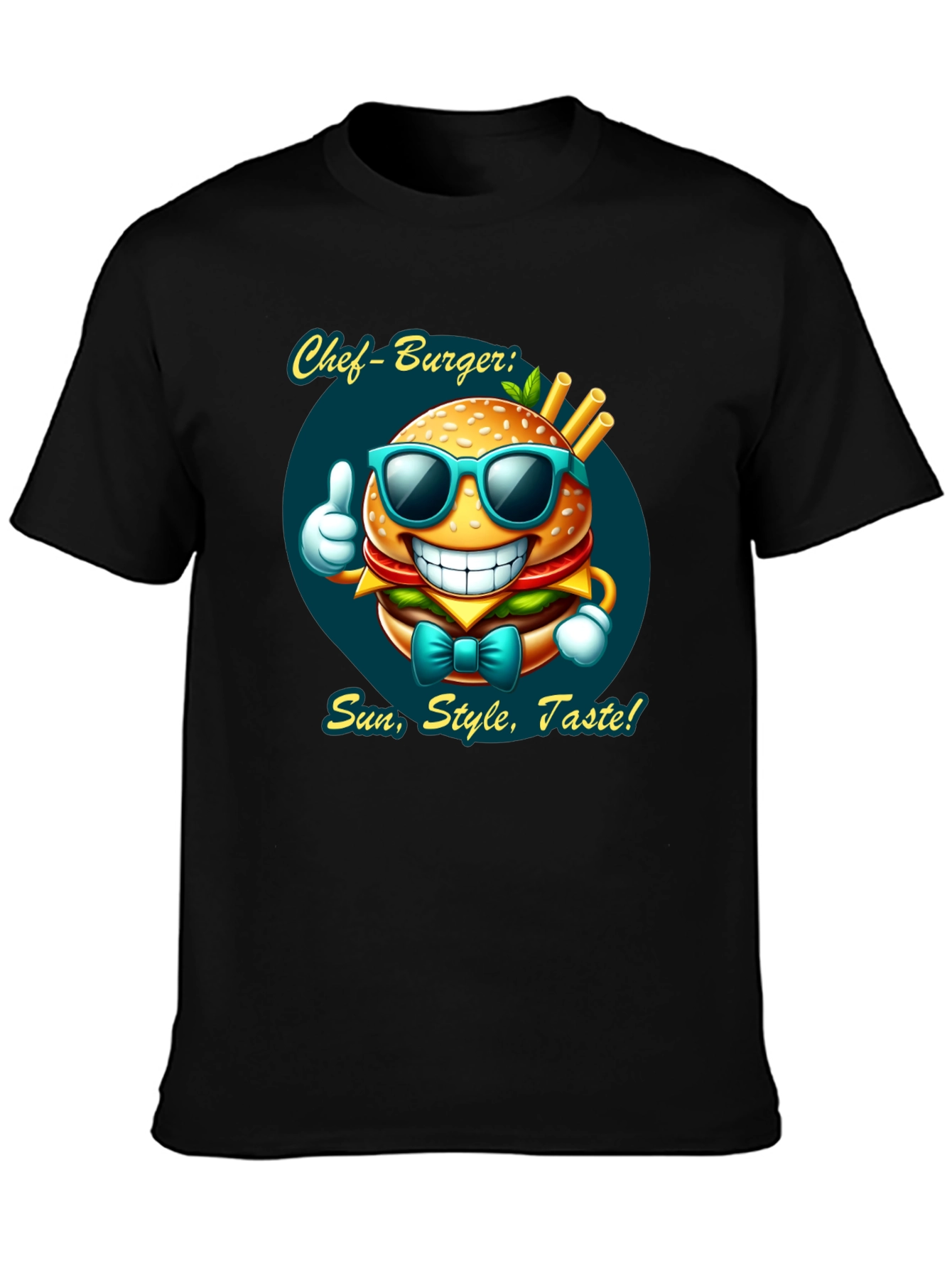 Chef Burger Cartoon Graphic Tee - Sun Style Taste!
