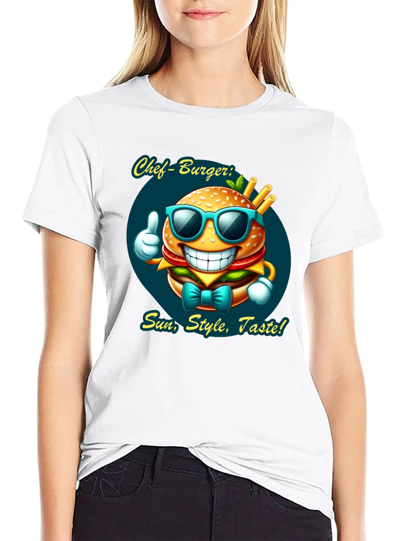 Chef Burger Cartoon Graphic Tee - Sun Style Taste!