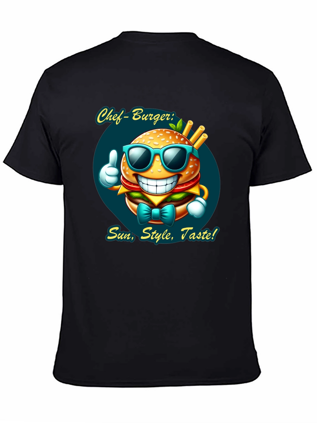 Chef Burger Cartoon Graphic Tee - Sun Style Taste!