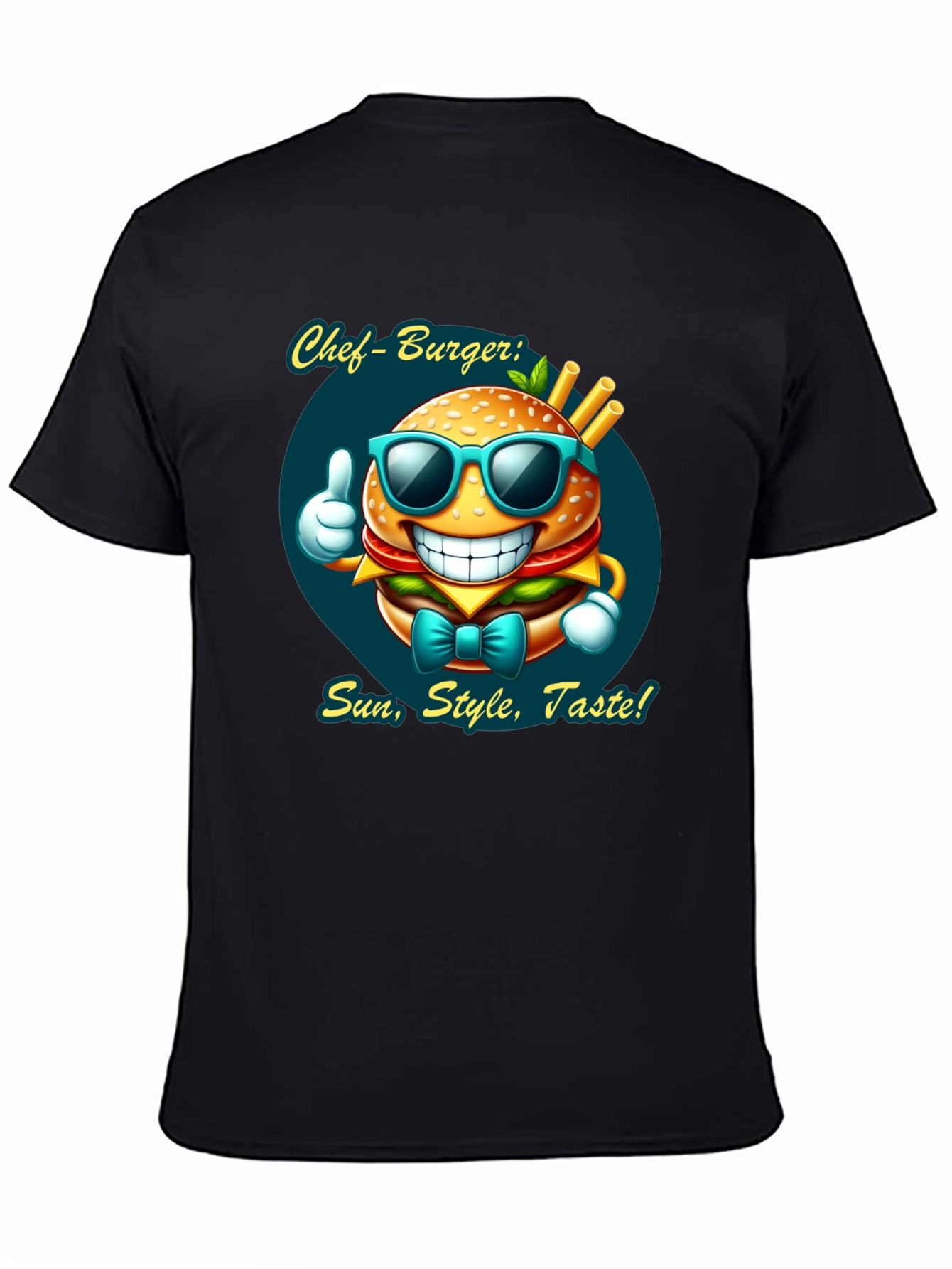 Chef Burger Cartoon Graphic Tee - Sun Style Taste!