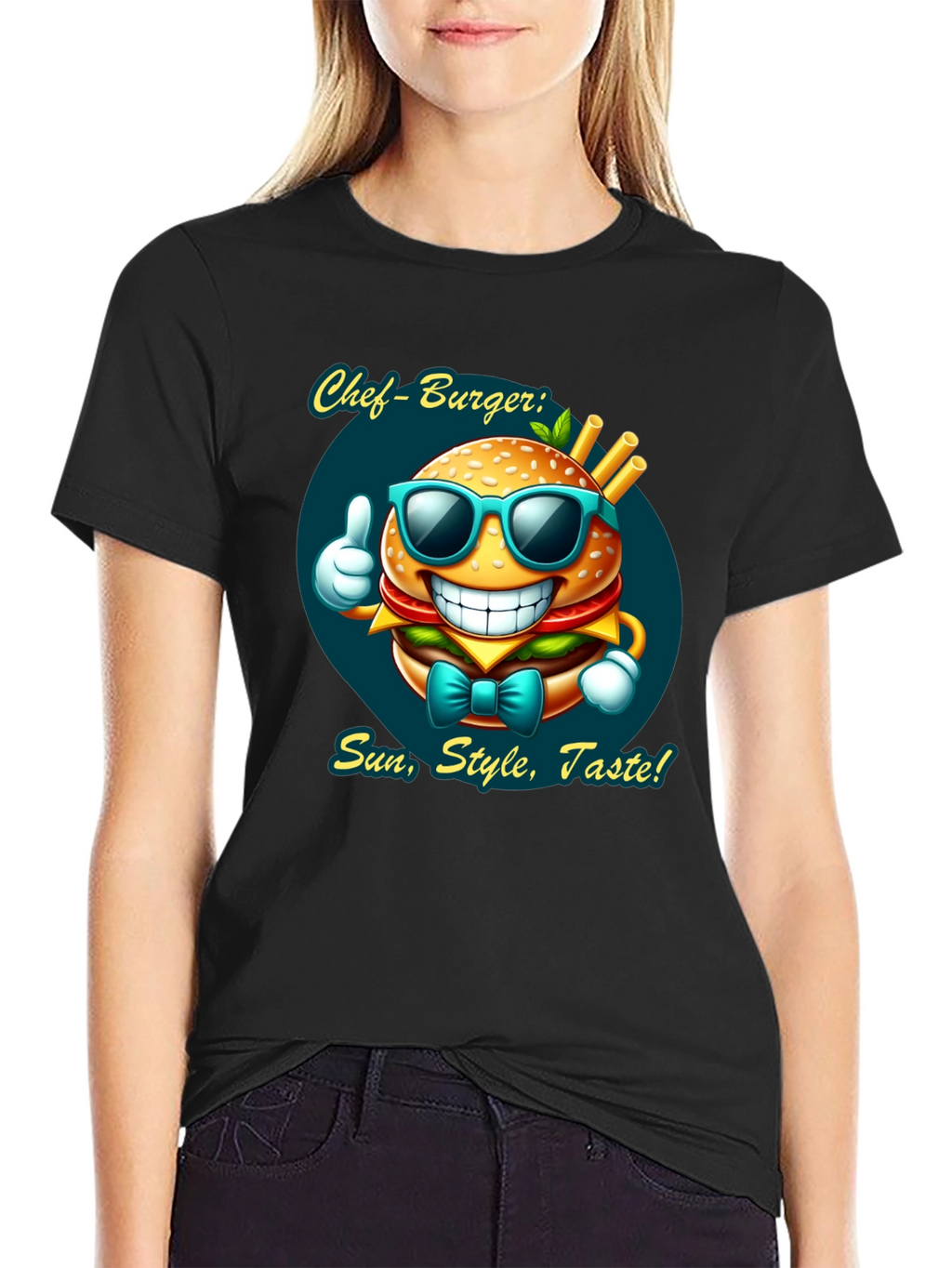 Chef Burger Cartoon Graphic Tee - Sun Style Taste!