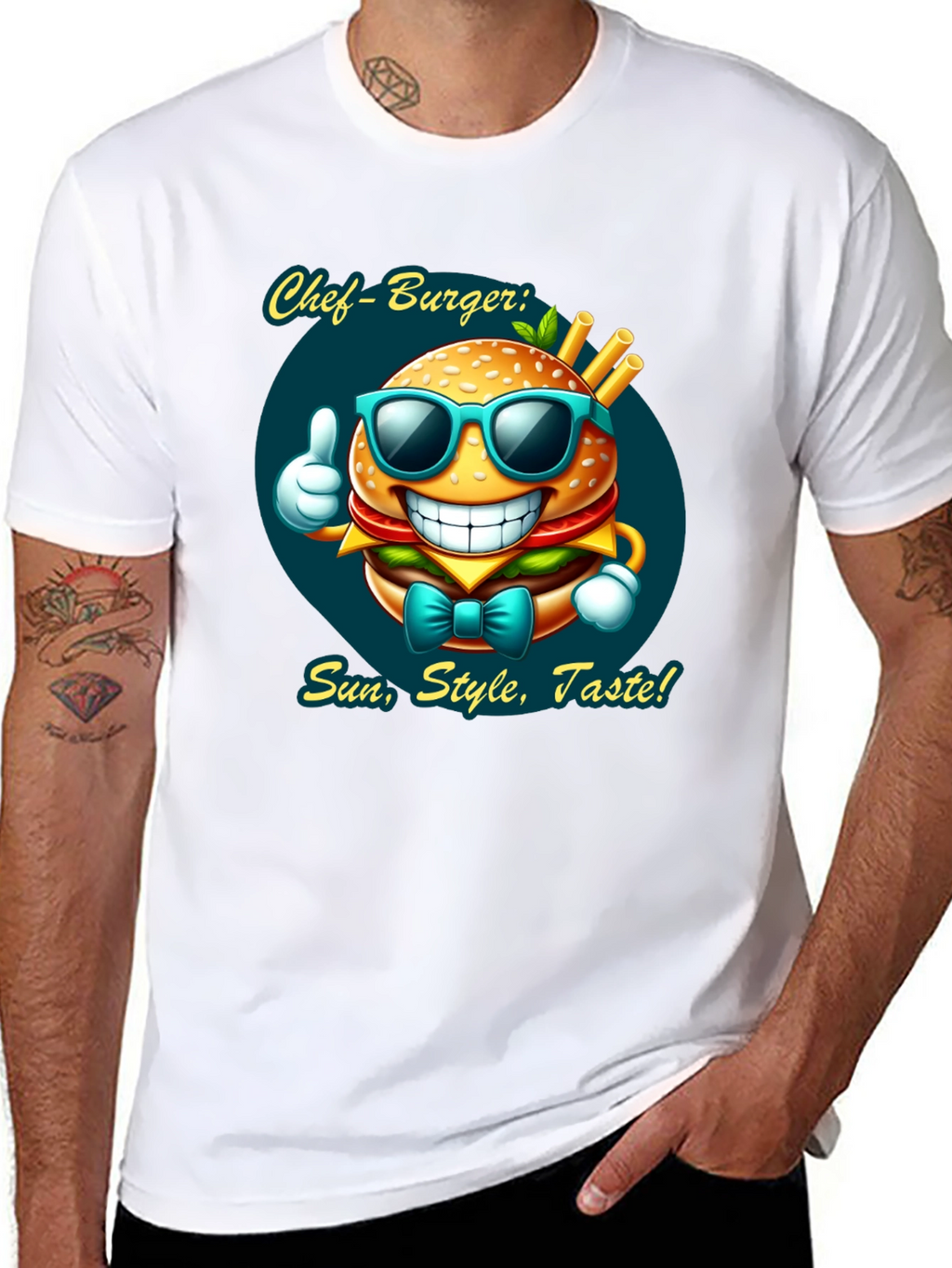 Chef Burger Cartoon Graphic Tee - Sun Style Taste!