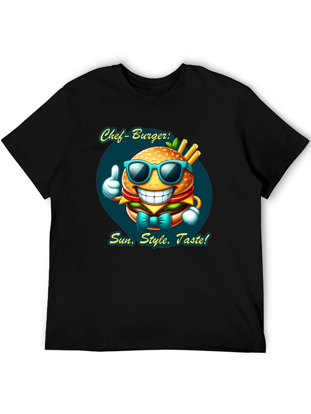 Chef Burger Cartoon Graphic Tee - Sun Style Taste!
