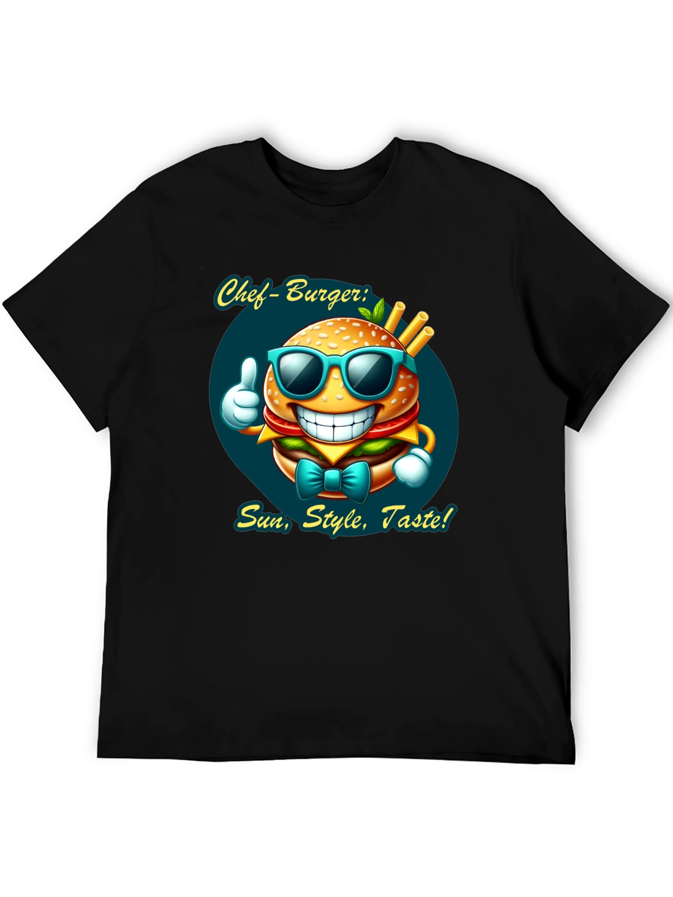 Chef Burger Cartoon Graphic Tee - Sun Style Taste!
