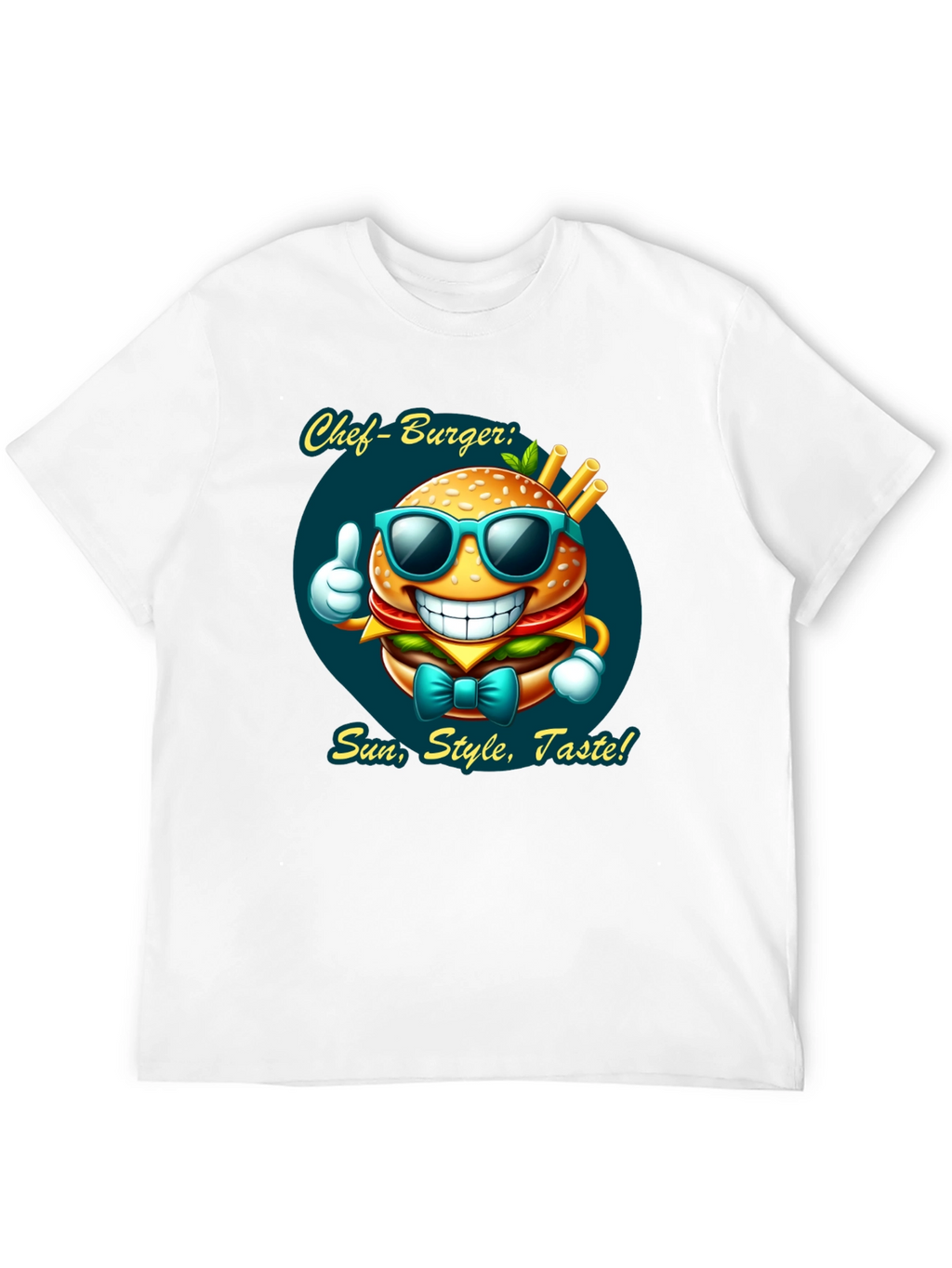 Chef Burger Cartoon Graphic Tee - Sun Style Taste!