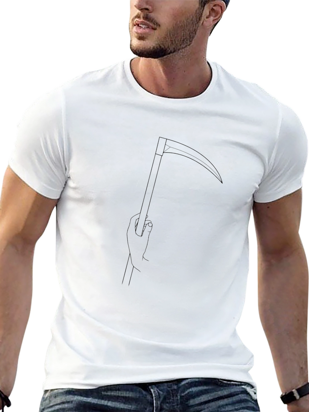 Minimalist Grim Reaper Scythe Black T-Shirt