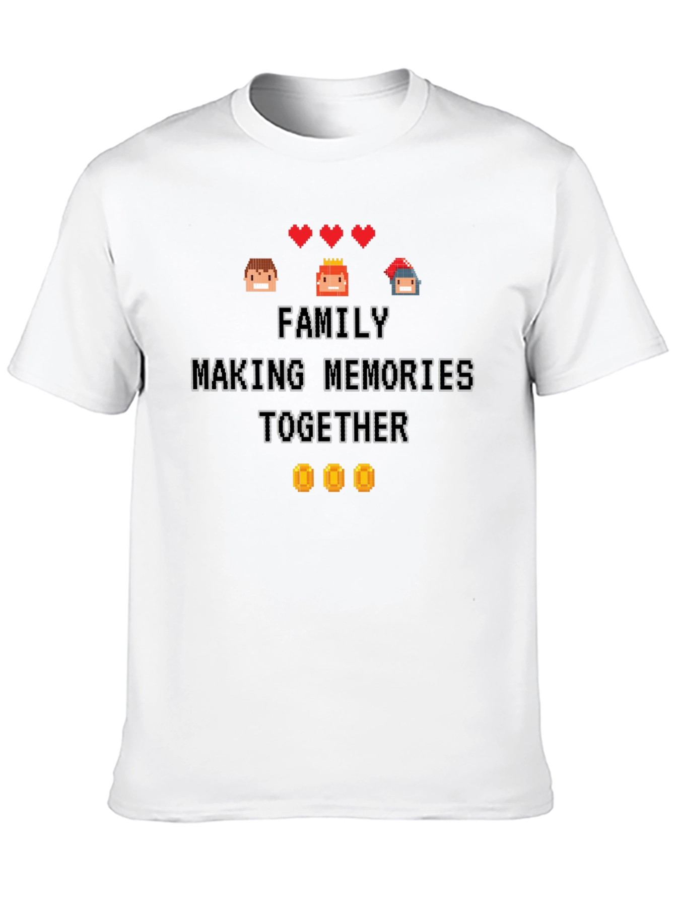 Family Making Memories Together Pixel Art Black T-Shirt