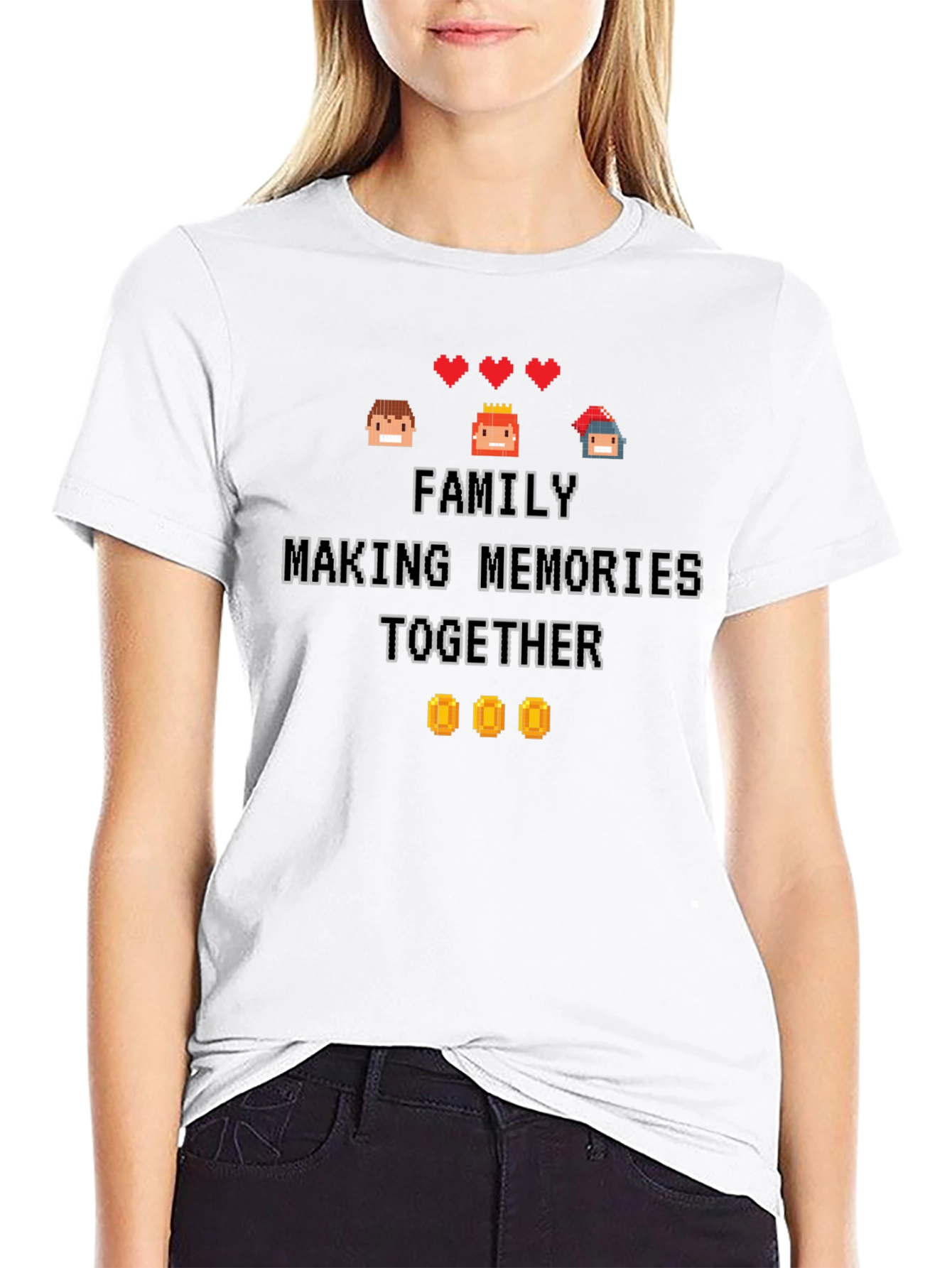 Family Making Memories Together Pixel Art Black T-Shirt