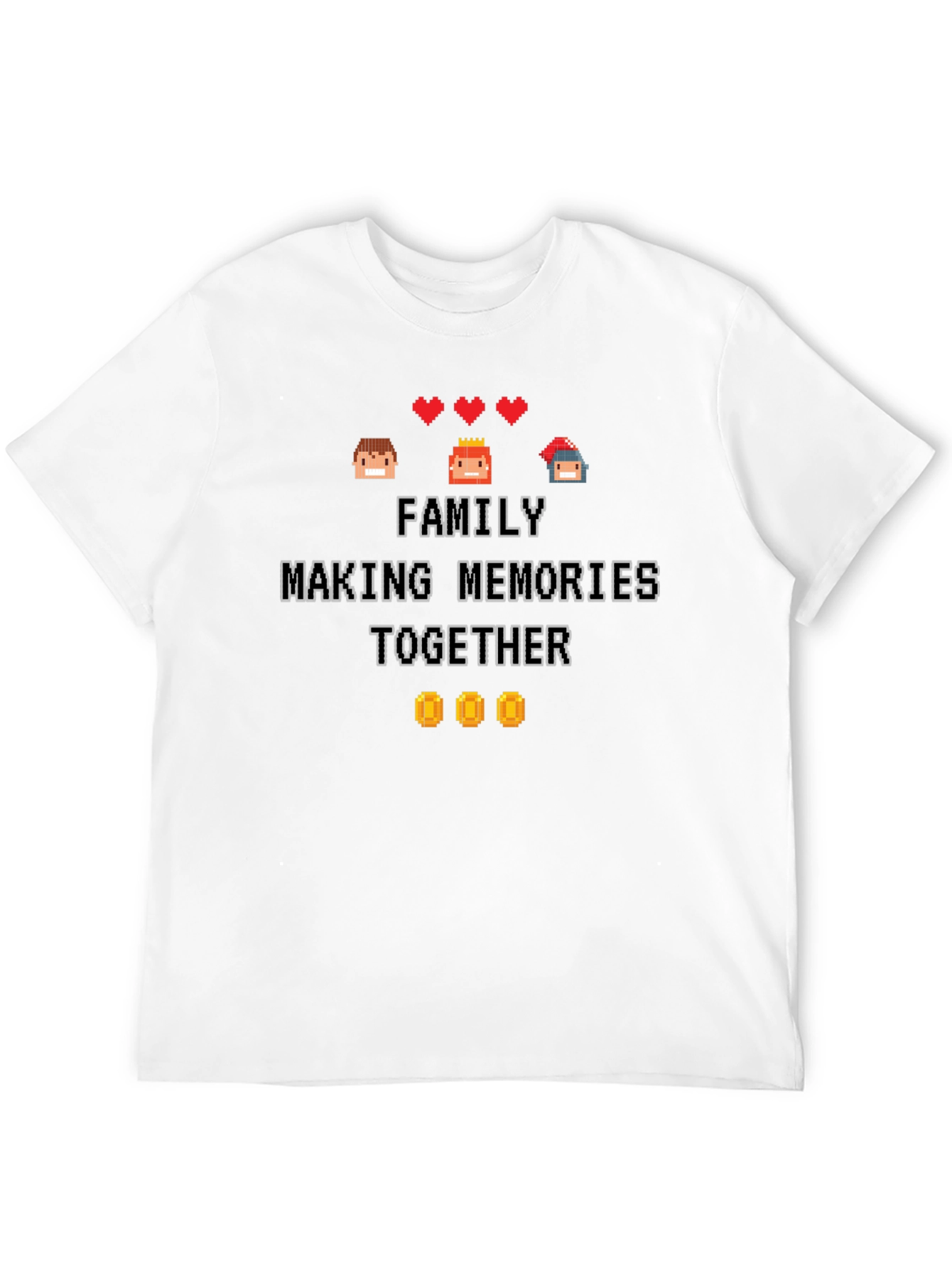 Family Making Memories Together Pixel Art Black T-Shirt
