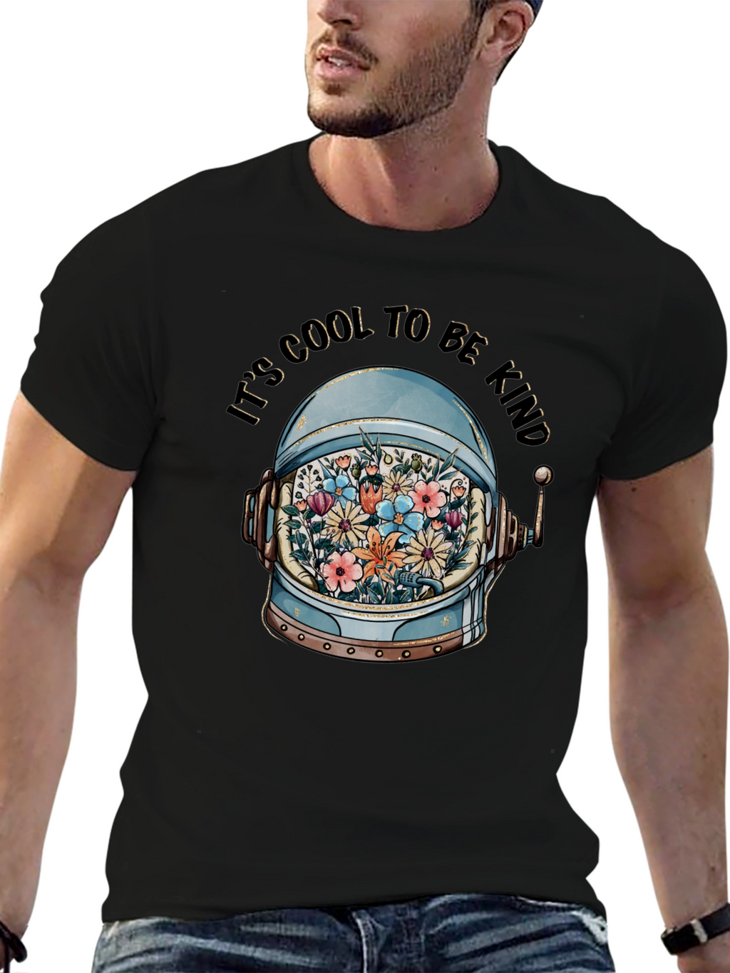Cool to Be Kind Astronaut Helmet Floral T-Shirt