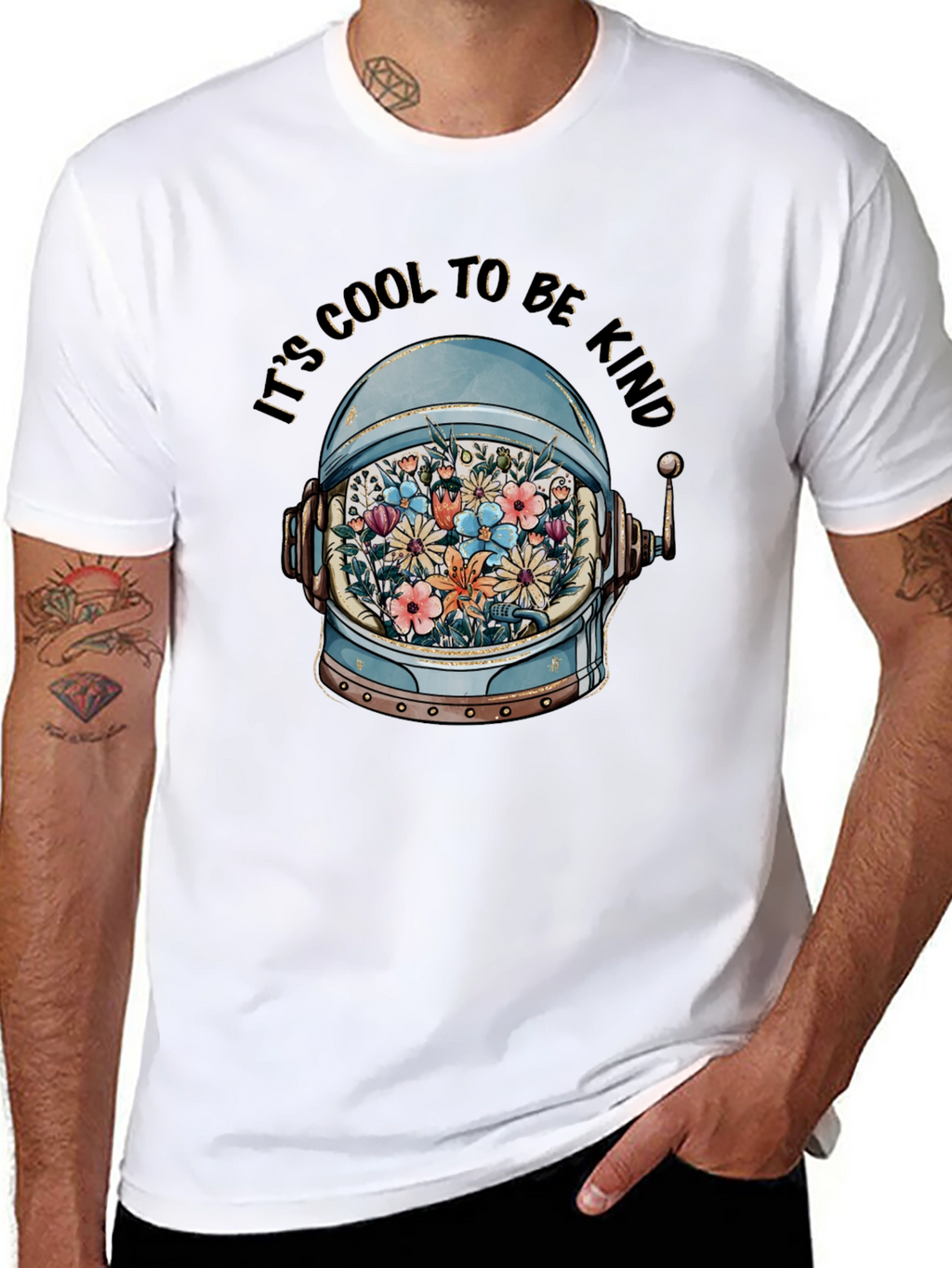 Cool to Be Kind Astronaut Helmet Floral T-Shirt