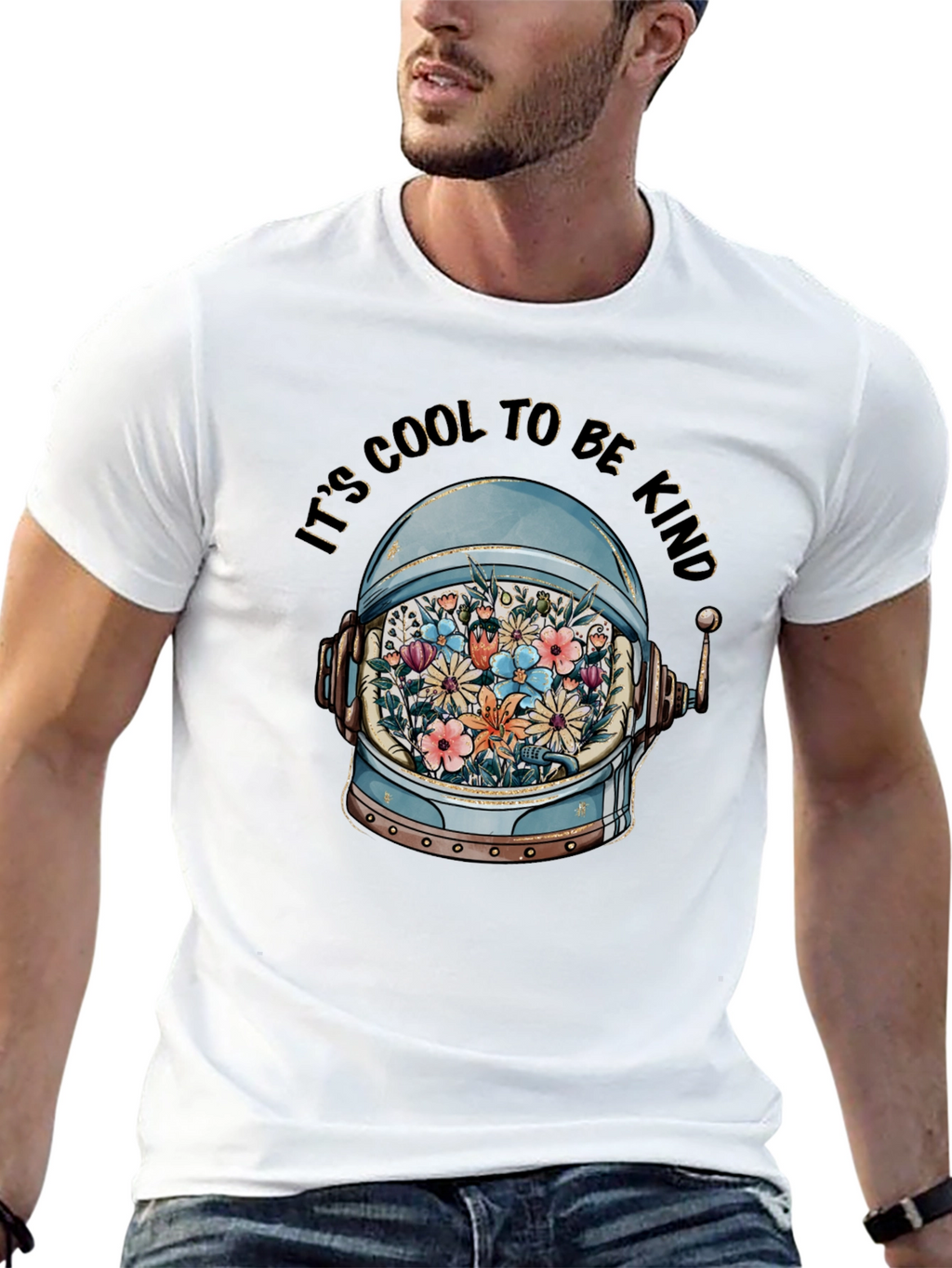 Cool to Be Kind Astronaut Helmet Floral T-Shirt