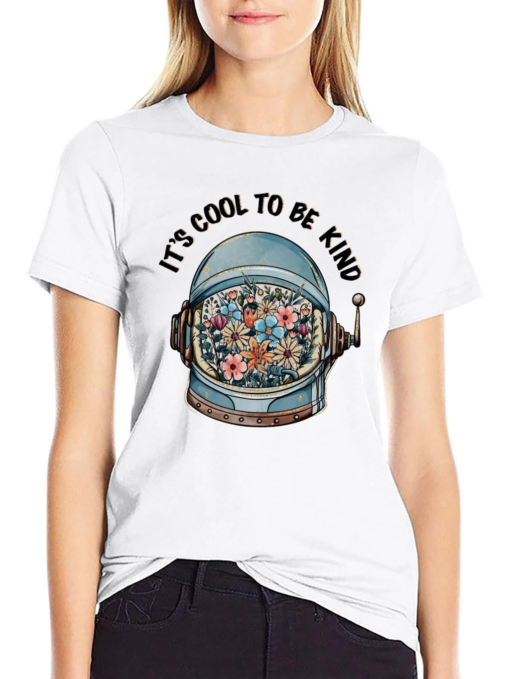 Cool to Be Kind Astronaut Helmet Floral T-Shirt