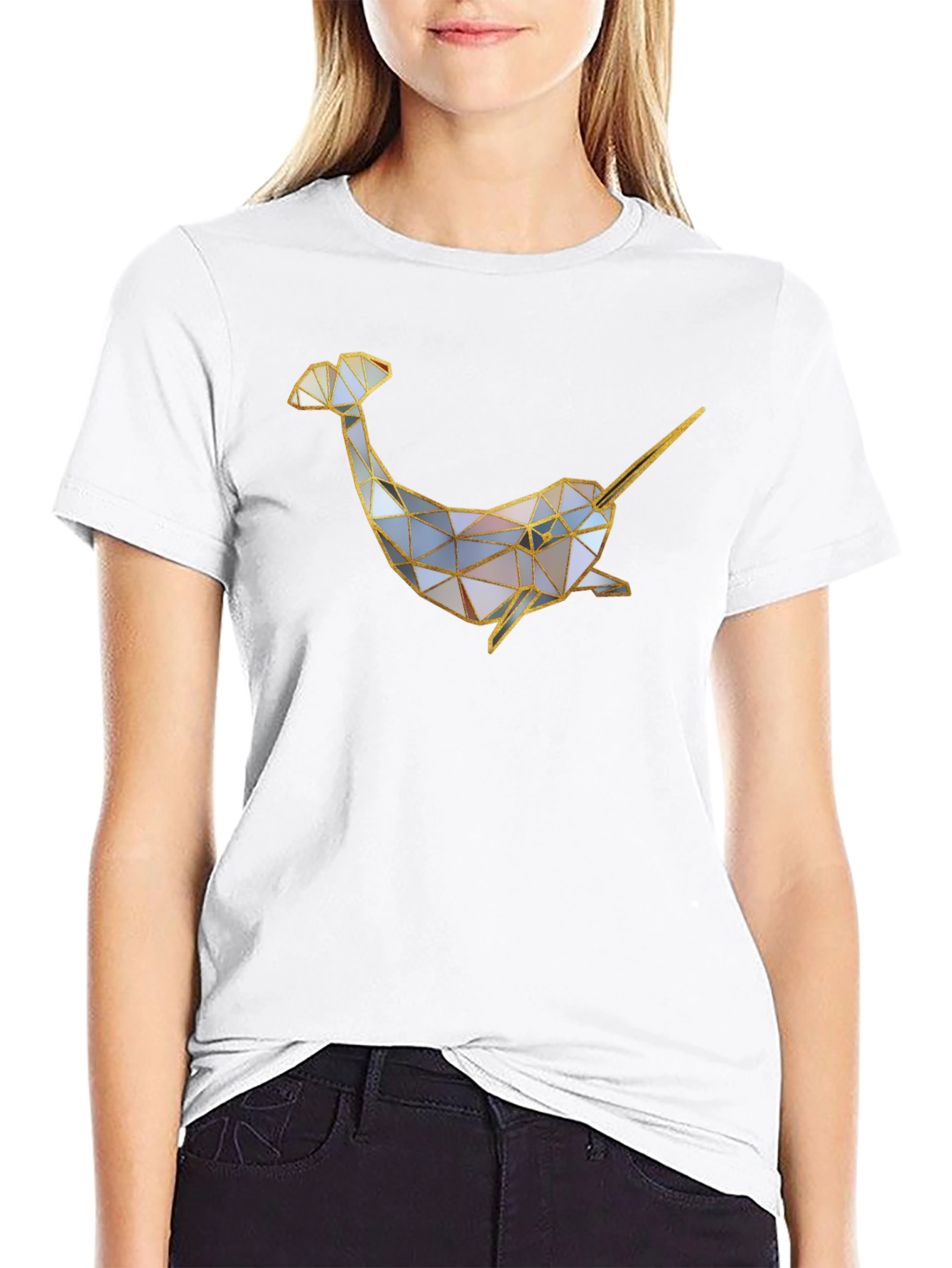 Geometric Narwhal Graphic Tee - Black