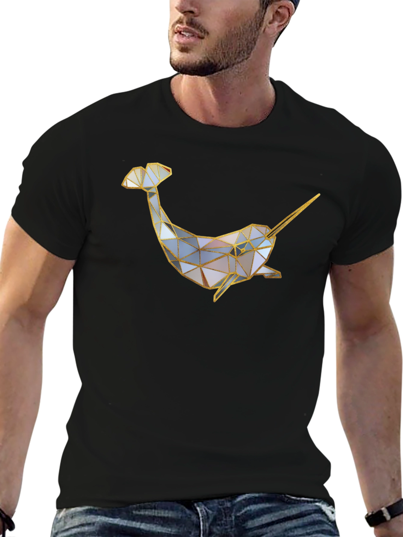 Geometric Narwhal Graphic Tee - Black
