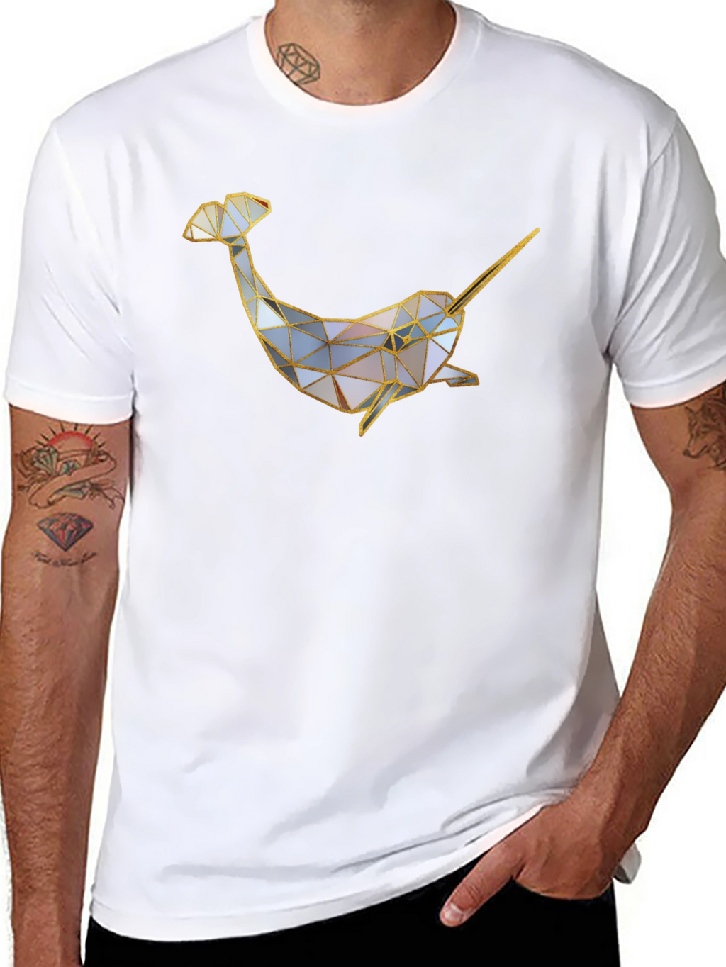 Geometric Narwhal Graphic Tee - Black