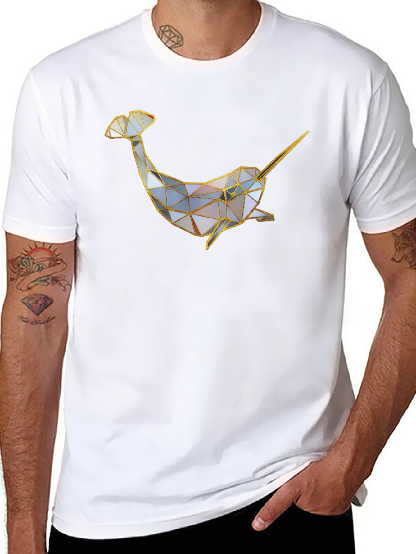 Geometric Narwhal Graphic Tee - Black