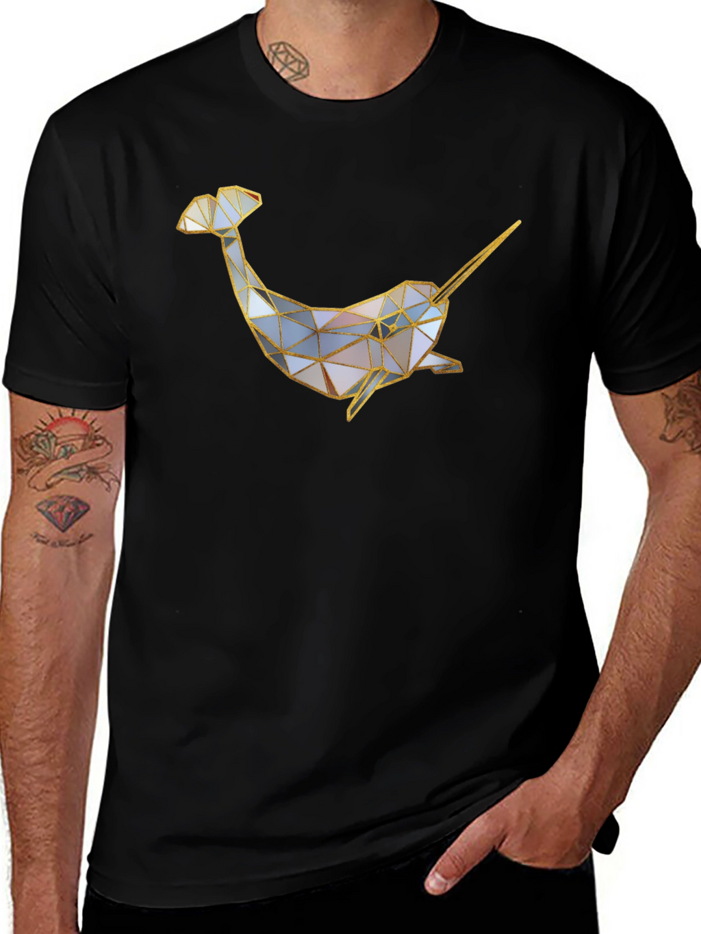 Geometric Narwhal Graphic Tee - Black