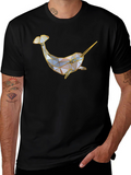 Geometric Narwhal Graphic Tee - Black