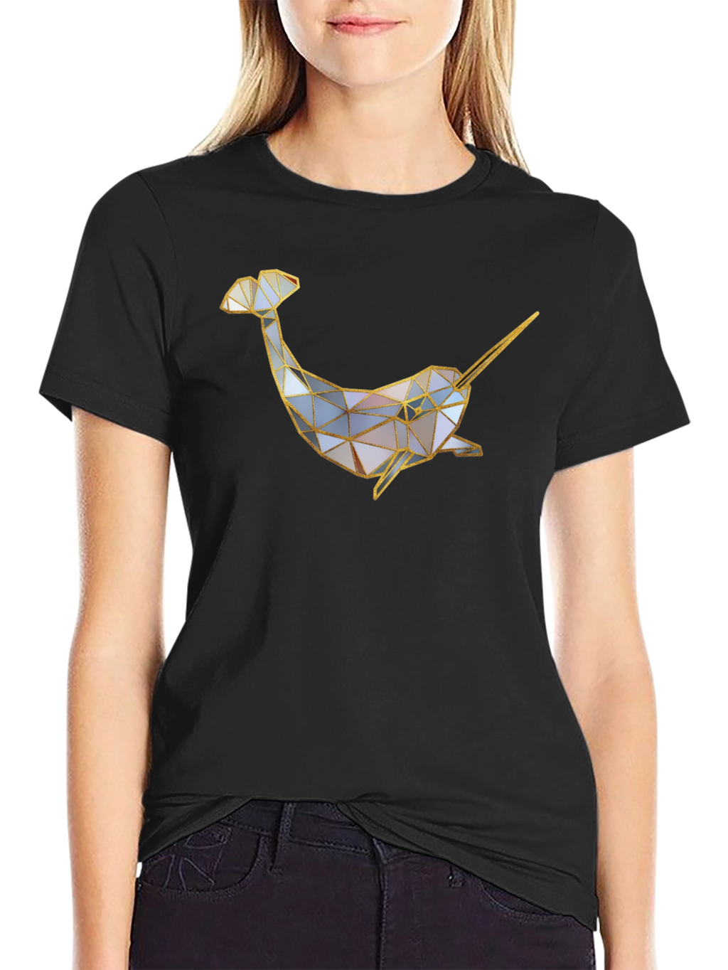 Geometric Narwhal Graphic Tee - Black